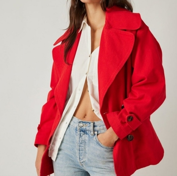 C- Free People Highlands Solid Peacoat/Jacket in High Risk Red NWT - Picture 1 of 8